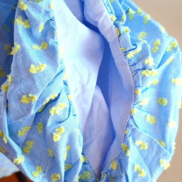 Halogen Preppy Puffy Elbow Sleeve Blouse Size:S Color: Light Blue/Yellow - Picture 7 of 12